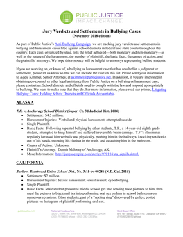 Jury Verdicts and Settlements in Bullying Cases (November 2018 Edition)