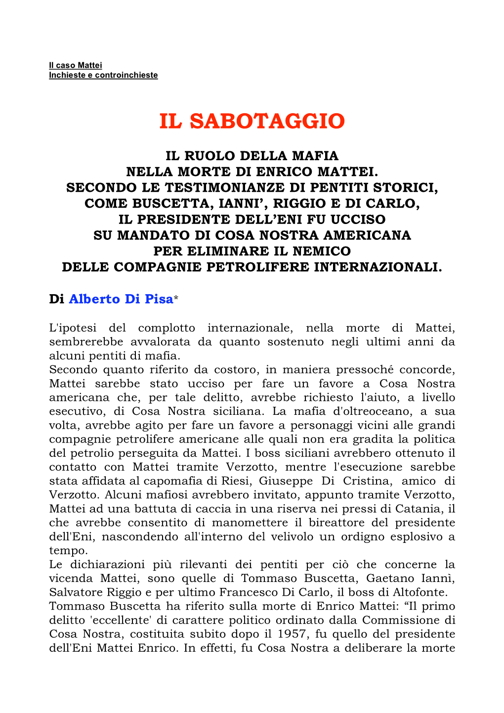 IL SABOTAGGIO Di Alberto Di Pisa