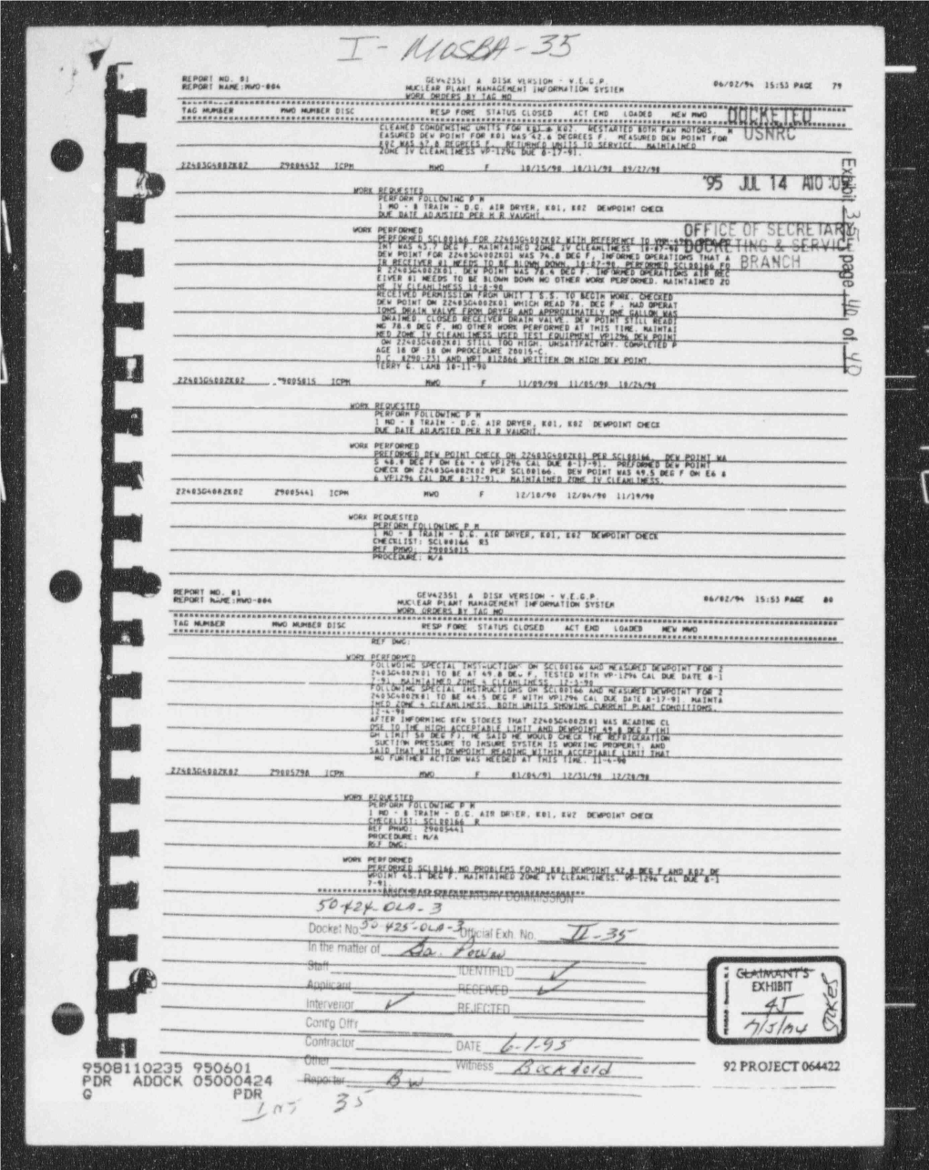 Intervenor Exhibit I-MOSBA-35,Consisting of Log Re