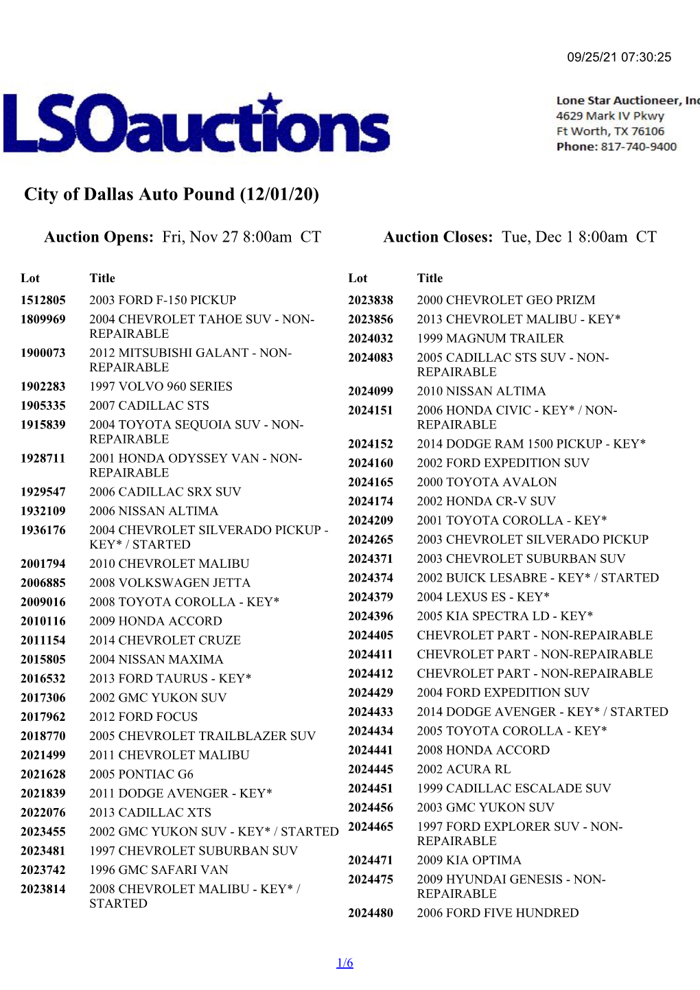 City of Dallas Auto Pound (12/01/20)