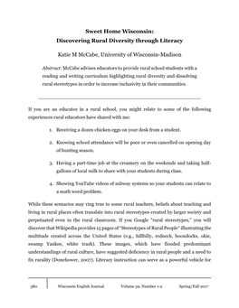 Discovering Rural Diversity Through Literacy Katie M Mccabe, University of Wisconsin-Madison