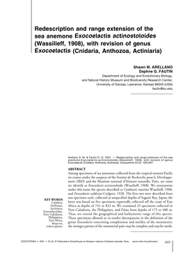Wassilieff, 1908), with Revision of Genus Exocoelactis (Cnidaria, Anthozoa, Actiniaria)