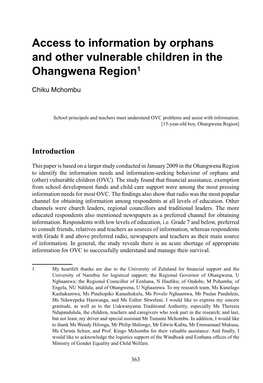 Access to Information by Orphans and Other Vulnerable Children in the Ohangwena Region1