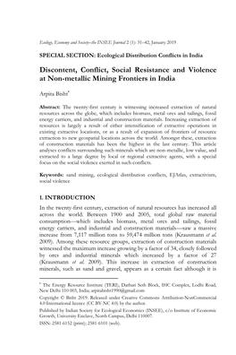 Discontent, Conflict, Social Resistance and Violence at Non-Metallic Mining Frontiers in India