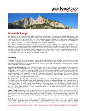 Wasatch Range the Wasatch Range Truly Offers Incredible Recreational Possibilities in the Heart of the Rocky Mountains of Utah