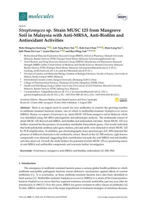 Streptomyces Sp. Strain MUSC 125 from Mangrove Soil in Malaysia with Anti-MRSA, Anti-Bioﬁlm and Antioxidant Activities