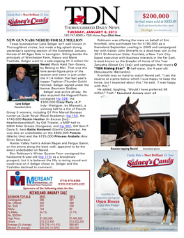 KEENELAND JANUARY SALE SESSION TOTALS 2013 2012 Catalogued 386 391 No