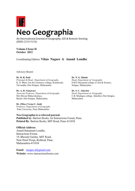 Neo Geographia an International Journal of Geography, GIS & Remote Sensing (ISSN-2319-5118)