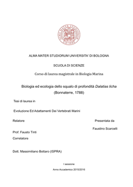 Corso Di Laurea Magistrale in Biologia Marina Biologia Ed Ecologia Dello