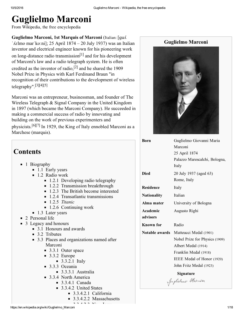Guglielmo Marconi ­ Wikipedia, the Free Encyclopedia Guglielmo Marconi from Wikipedia, the Free Encyclopedia