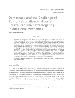 Democracy and the Challenge of Ethno-Nationalism in Nigeria's Fourth Republic: Interrogating Institutional Mechanics