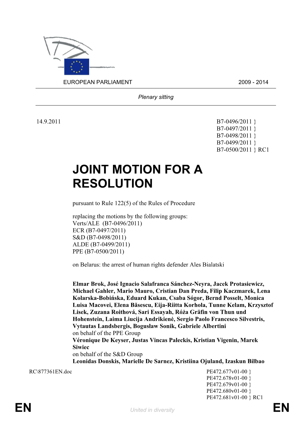 En En Joint Motion for a Resolution