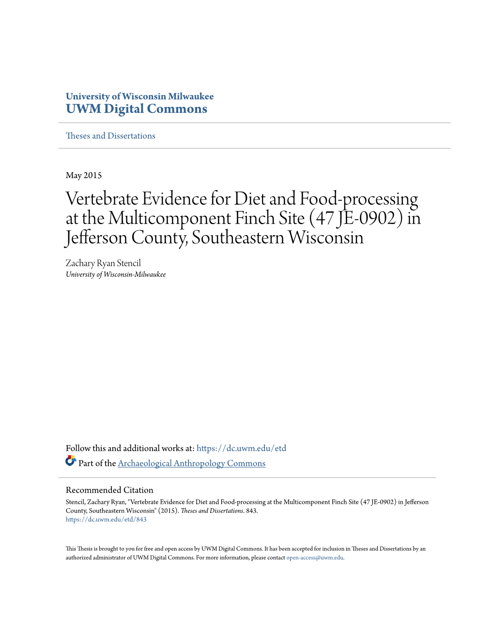 Vertebrate Evidence for Diet and Food