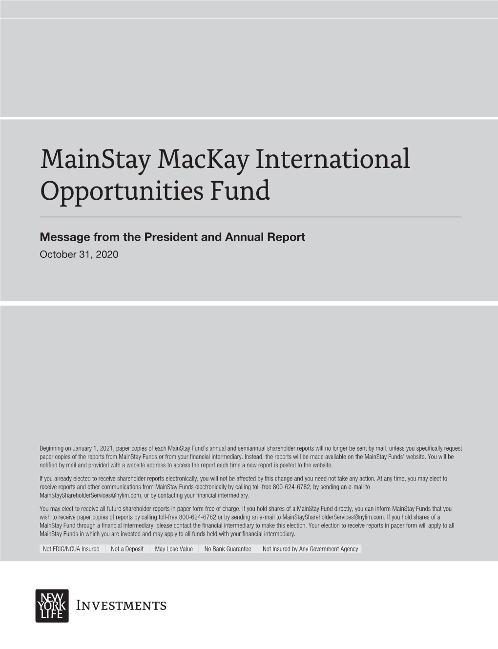 Mainstay Mackay International Opportunities Fund Annual Report