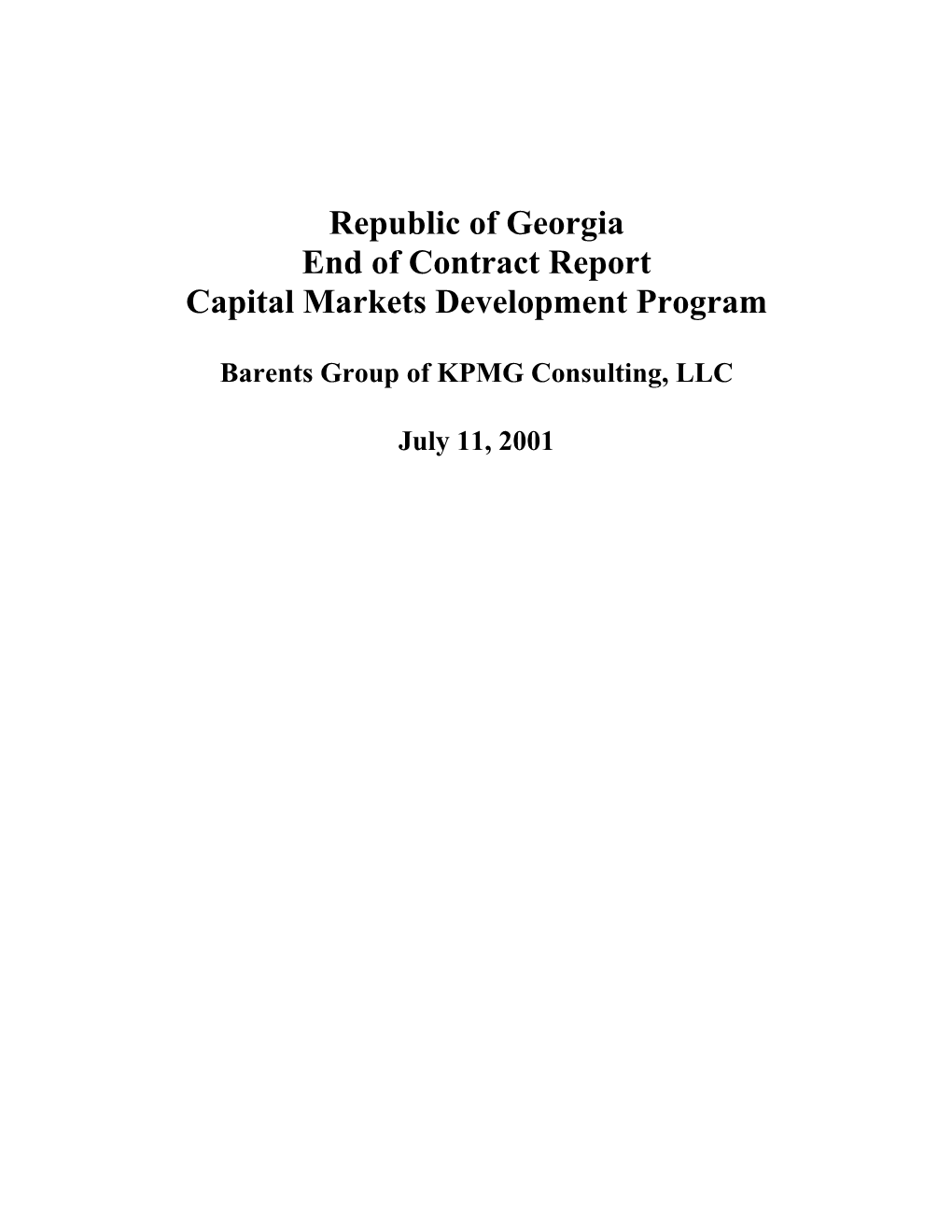 Republic of Georgia End of Contract Report Capital Markets Development Program