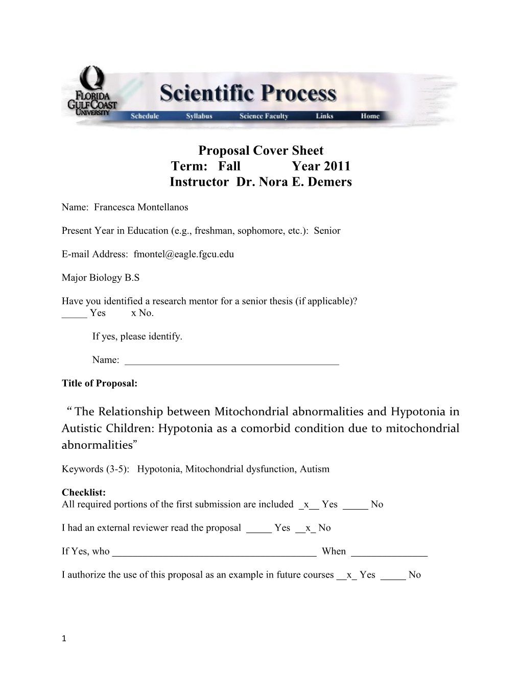 Proposal Cover Sheet