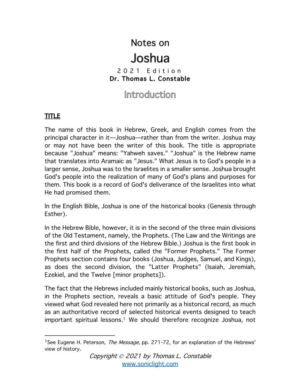 Notes on Joshua 202 1 Edition Dr