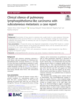 Clinical Silence of Pulmonary Lymphoepithelioma-Like Carcinoma with Subcutaneous Metastasis