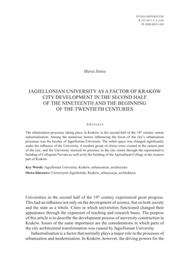 Jagiellonian University As a Factor of Kraków City Development in the Second Half of the Nineteenth and the Beginning of the Twentieth Centuries