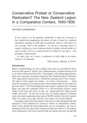 Conservative Protest Or Conservative Radicalism? the New Zealand Legion in a Comparative Context, 1930-1935