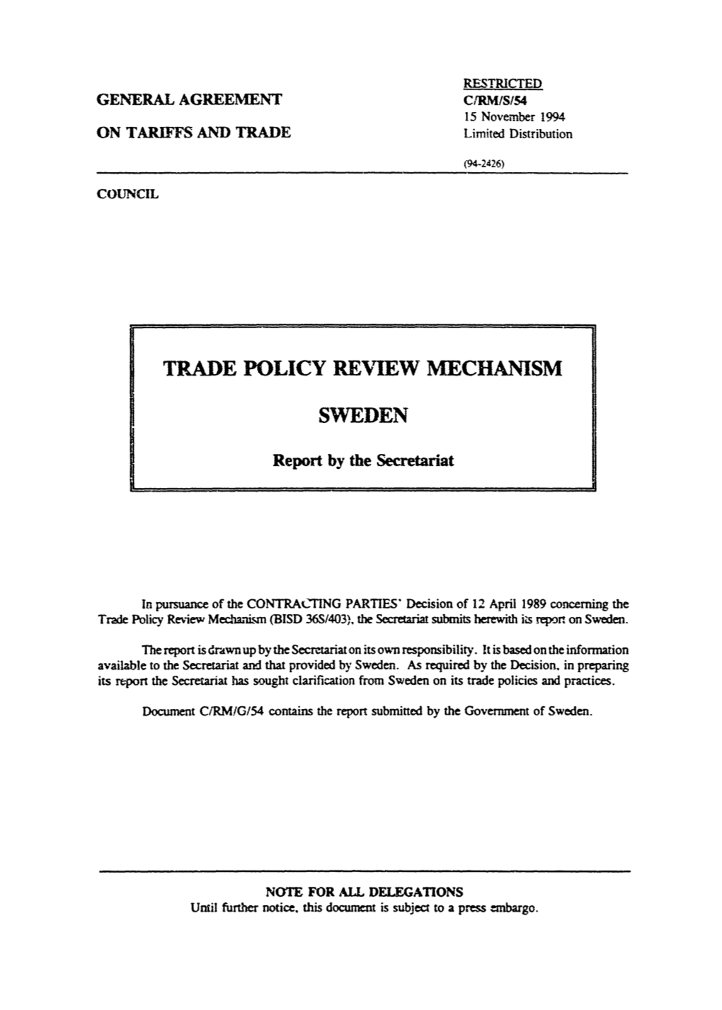 Trade Policy Review Mechanism Sweden