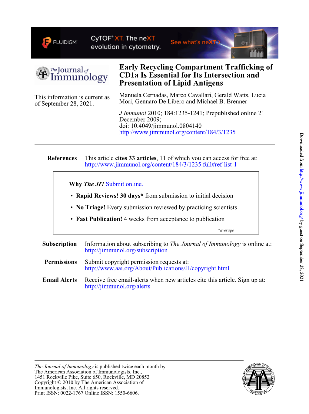 Presentation of Lipid Antigens Cd1a Is Essential for Its Intersection And