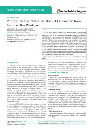 Purification and Characterization of Linamarase from Lactobacillus Plantarum