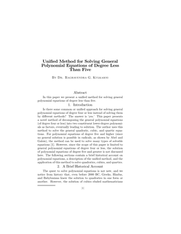 Unified Method for Solving General Polynomial Equations of Degree Less Than Five