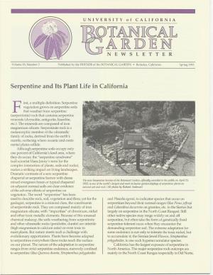 Serpentine and Its Plant Life in California