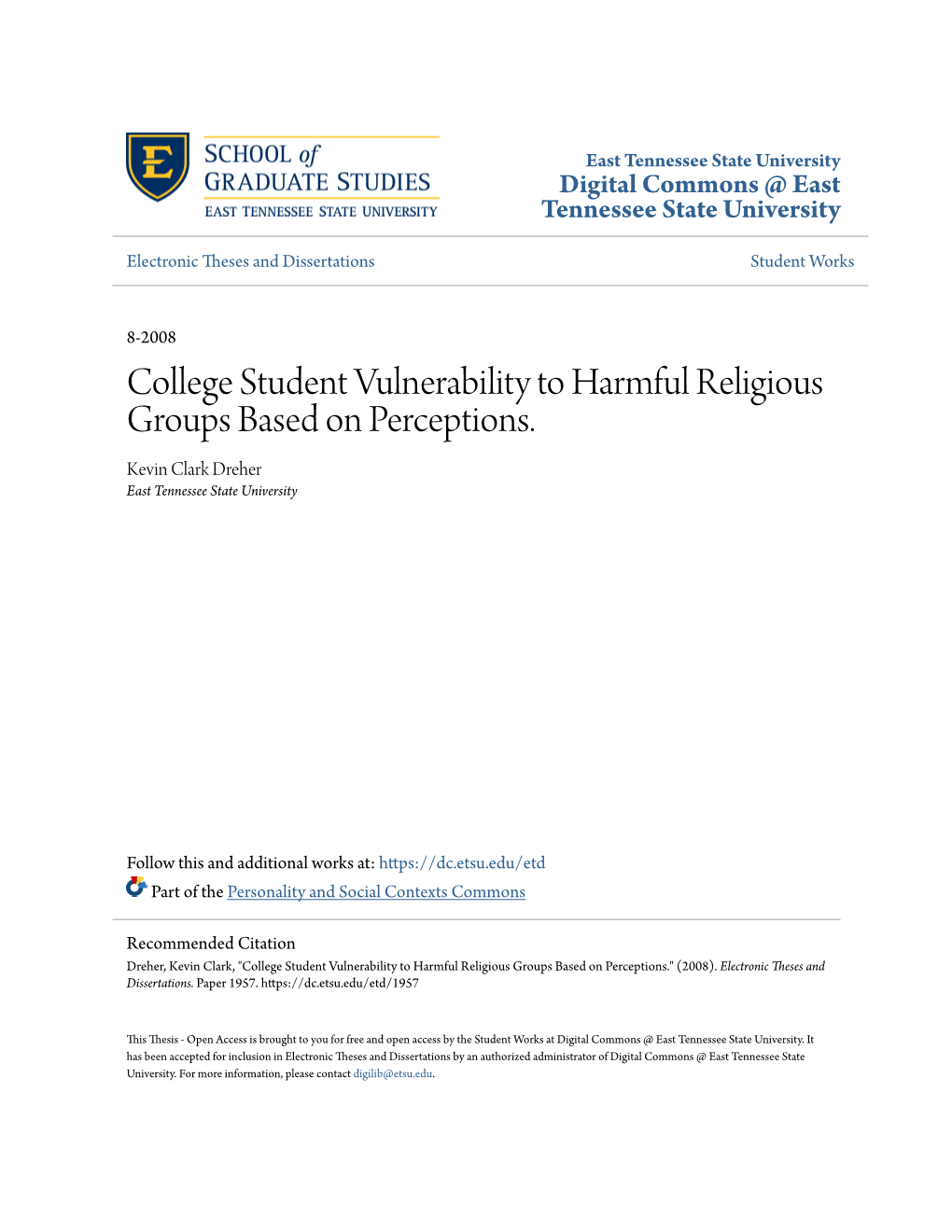 College Student Vulnerability to Harmful Religious Groups Based on Perceptions