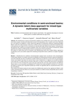Environmental Conditions in Semi-Enclosed Basins: a Dynamic Latent Class Approach for Mixed-Type Multivariate Variables