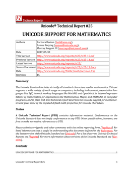 Unicode Support for Mathematics