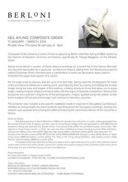 NEIL AYLING: COMPOSITE ORDER 17 JANUARY - 1 MARCH, 2014 Private View, Thursday 16 January, 6 - 9Pm