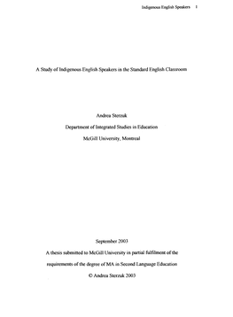 A Study of Indigenous English Speakers in the Standard English Classroom
