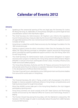 Calendar of Events 2012