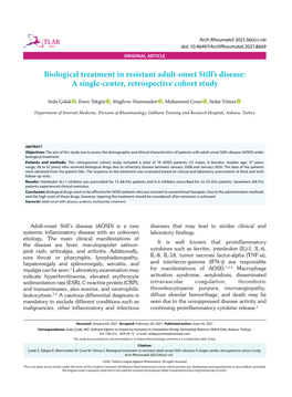 Biological Treatment in Resistant Adult-Onset Still's Disease: a Single-Center, Retrospective Cohort Study