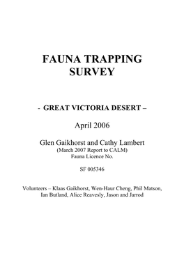 Fauna Trapping Survey
