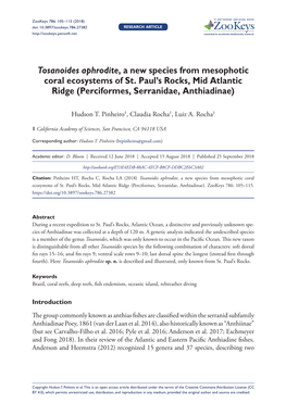 Tosanoides Aphrodite, a New Species from Mesophotic Coral Ecosystems of St