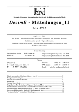 Decime - Mitteilungen 11 / Revidiert 2013