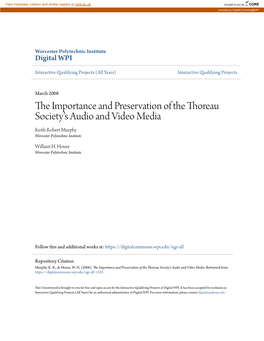 The Importance and Preservation of the Thoreau Society's Audio and Video Media