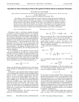 Algorithm for Data Clustering in Pattern Recognition Problems Based on Quantum Mechanics