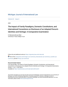 The Impact of Family Paradigms, Domestic Constitutions, and International Conventions on Disclosure of an Adopted Person's I