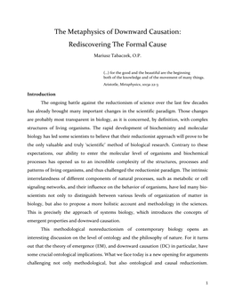 The Metaphysics of Downward Causation: Rediscovering the Formal Cause