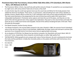 Provisioner Bona Fide Pure Arizona, Arizona White Table Wine 2014, 57