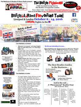 Fanventure Tour! October 6 - 14, 2016 8 Beatle Ful Nights in the UK