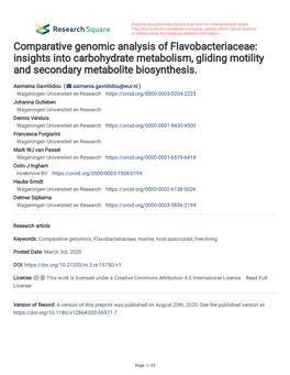 Comparative Genomic Analysis of Flavobacteriaceae: Insights Into Carbohydrate Metabolism, Gliding Motility and Secondary Metabolite Biosynthesis