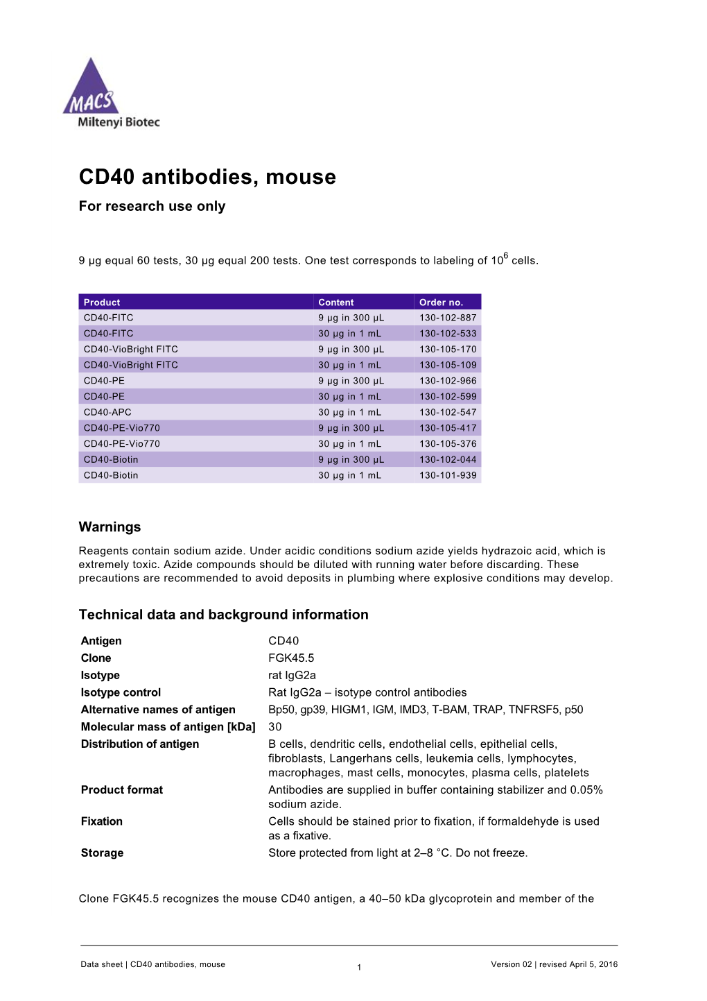 CD40 Antibodies, Mouse for Research Use Only