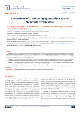 The Activity of 2,3-Dimethylquinoxaline Against Madurella Mycetomatis