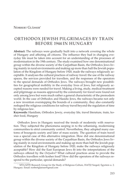 Orthodox Jewish Pilgrimages by Train Before 1944 in Hungary