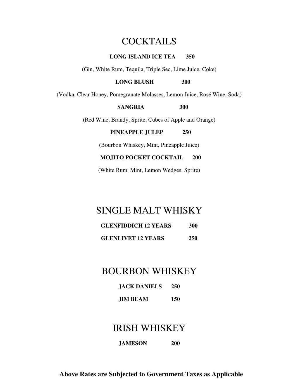 Cocktails Single Malt Whisky Bourbon Whiskey Irish